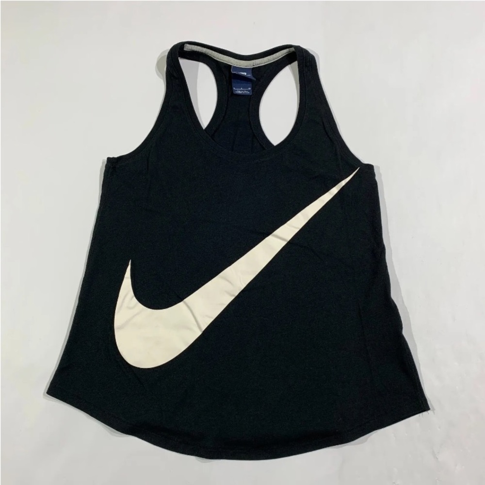 Nike Tank Top Shirt Womens Small Black Racerback Big Swoosh Graphic Boxy